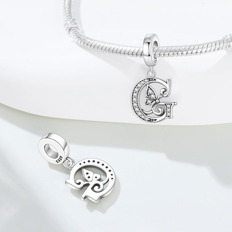 PANPOKI Store 2 Pack 925 Sterling Silver Butterfly Letter Charms for Bracelets and Necklace Alphabet Initial Dangle Pendants Round Spacer Beads Pave Cubic Zirconia Jewelry Gift for Women - Image 2